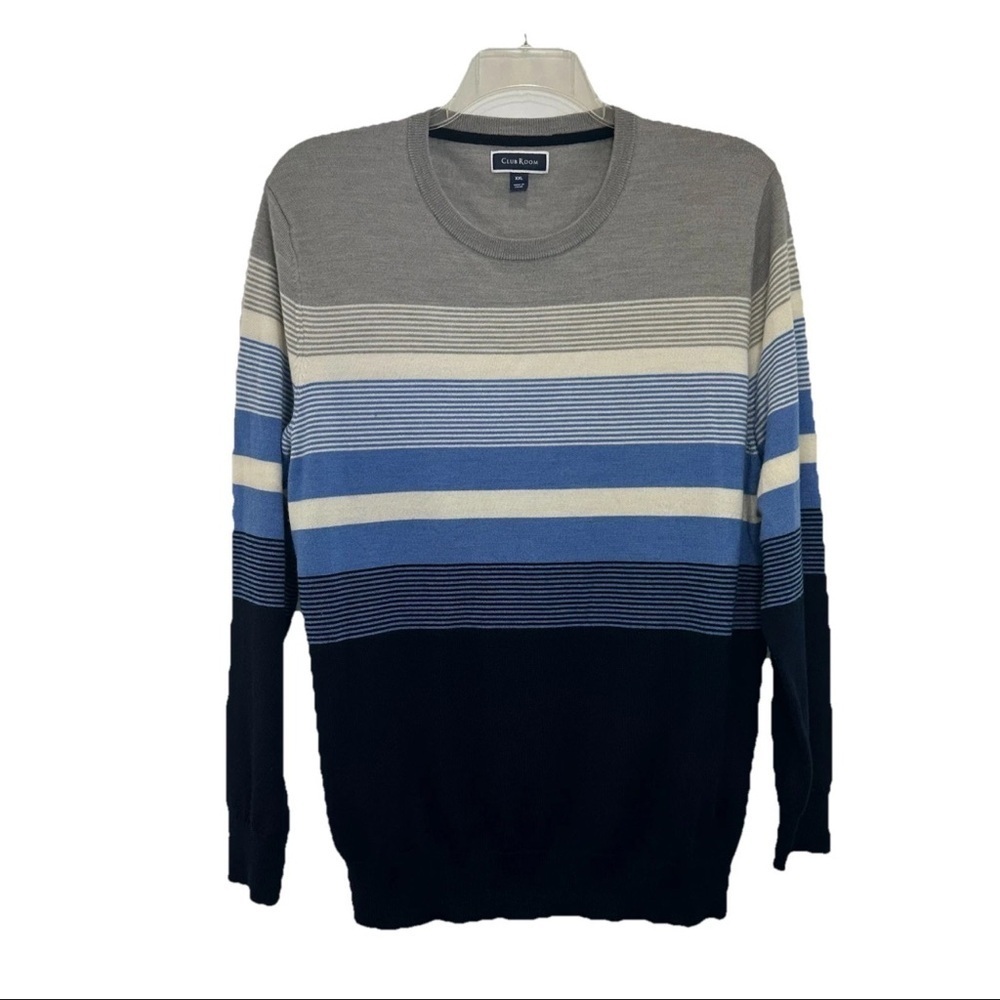 NWOT CLUB ROOM  Mens XXL Merino Wool Blend Sweater Blue Gray Stripe